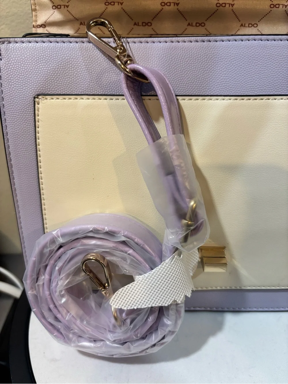 Aldo Lavender and Cream Top Handle Satchel with Floral Scarf
